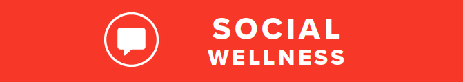 Red banner with white letters that say social wellness