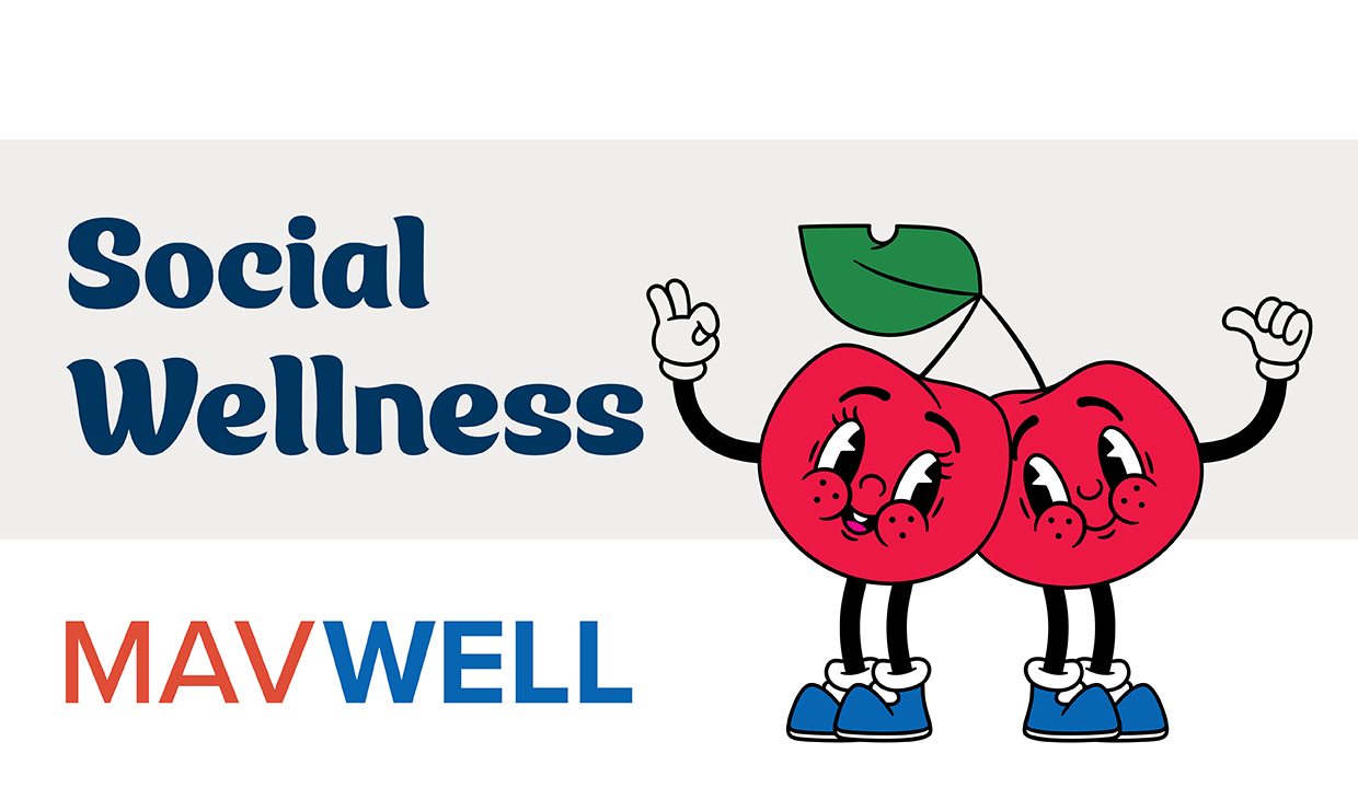 Red banner with white letters that say social wellness