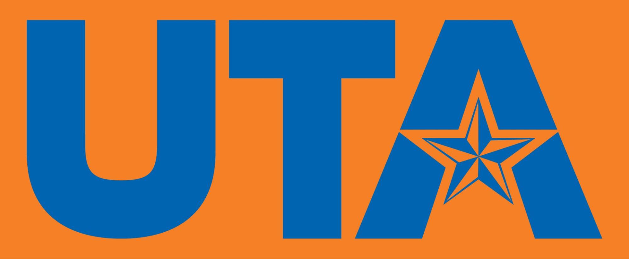 short blue logo on orange background