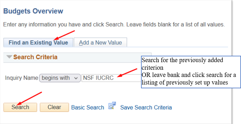 Budgets Overview navigation