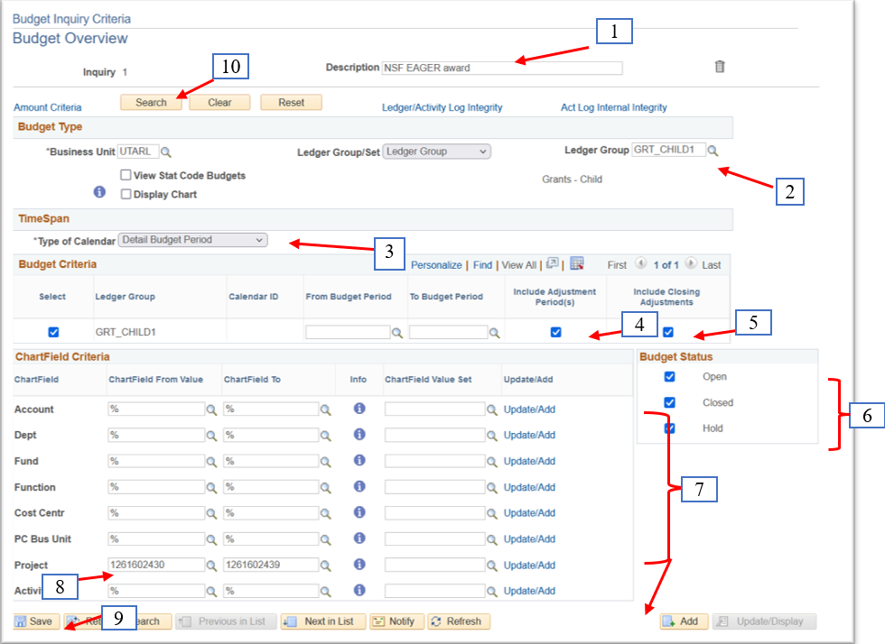 Budget Overview navigation items