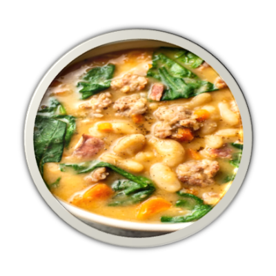 Top down picture of the white bean soup